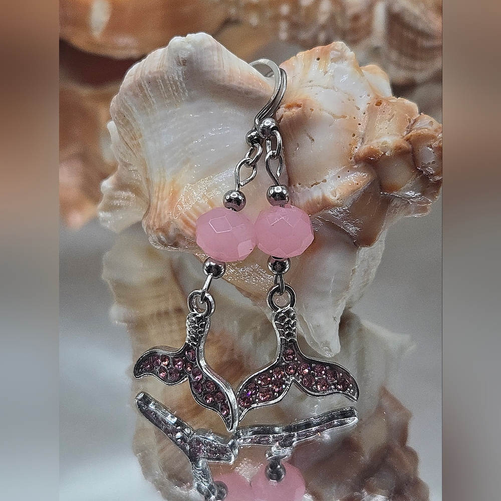 Silver and Pink Mermaid Tail Earrings